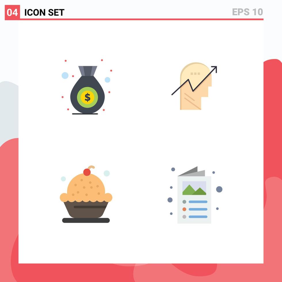 Flat Icon Pack of 4 Universal Symbols of bag cake arrow knowledge dessert Editable Vector Design Elements