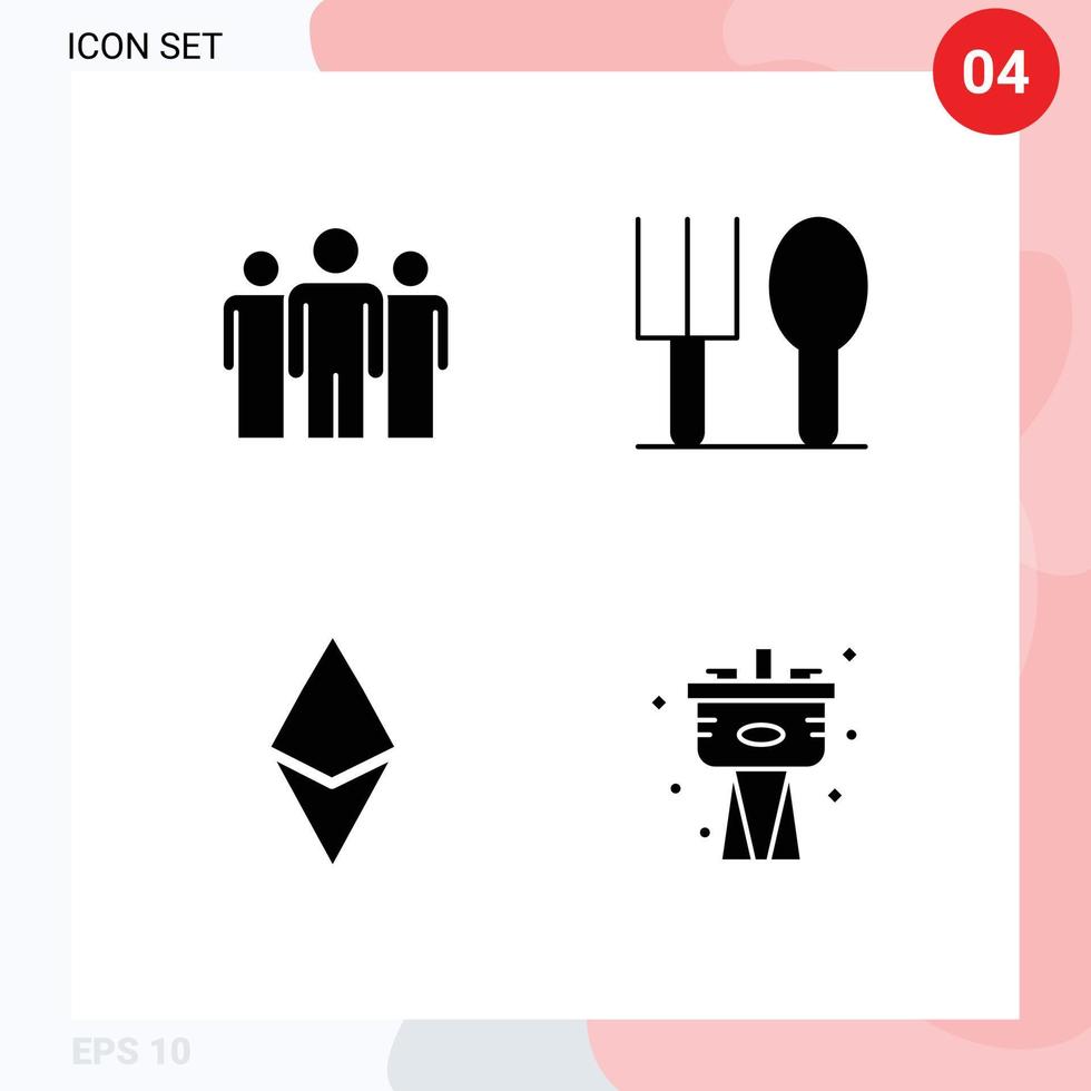 Pack of 4 creative Solid Glyphs of business currency corporate spoon mechanical Editable Vector Design Elements