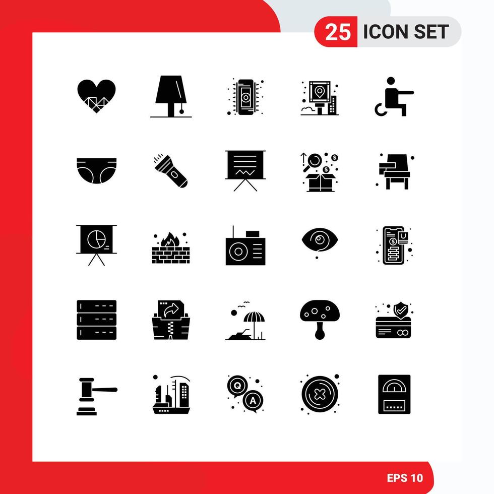 25 Thematic Vector Solid Glyphs and Editable Symbols of route navigation lightning guide ram Editable Vector Design Elements