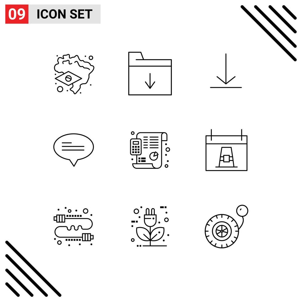 pictograma conjunto de 9 9 sencillo contornos de día planificación gorjeo financiero plan editable vector diseño elementos