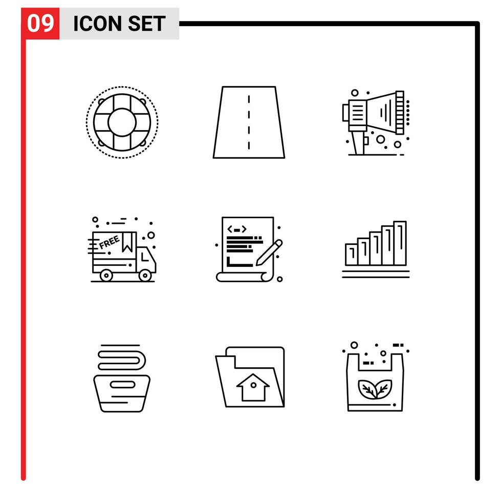 9 Universal Outlines Set for Web and Mobile Applications language delivery grid cyber monday speaker Editable Vector Design Elements