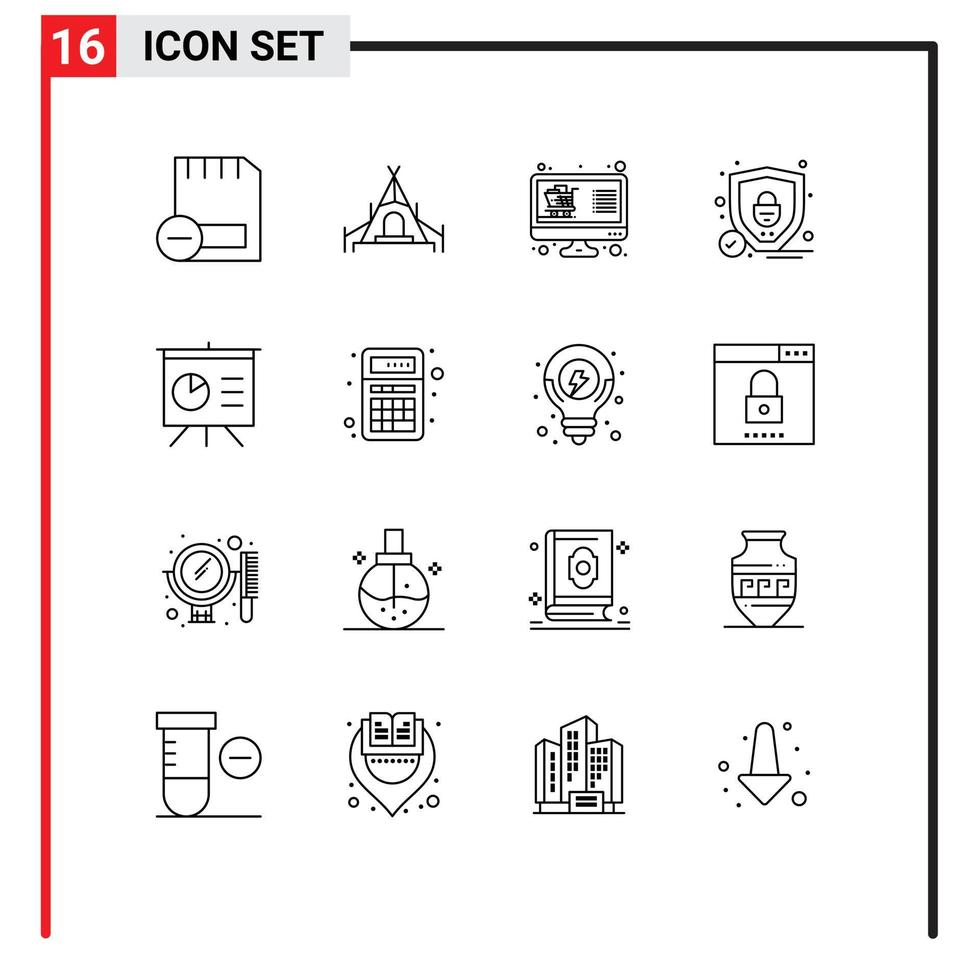 Outline Pack of 16 Universal Symbols of board shield buy security list Editable Vector Design Elements