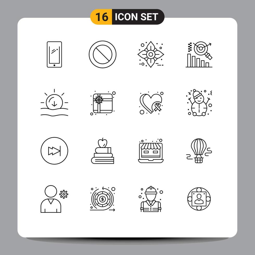 Modern Set of 16 Outlines and symbols such as sunset nature thanksgiving search business Editable Vector Design Elements