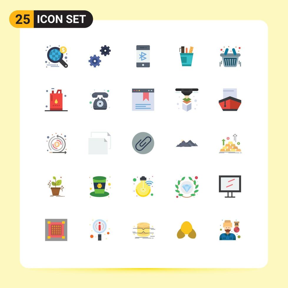 Mobile Interface Flat Color Set of 25 Pictograms of supply organizer communication office pen Editable Vector Design Elements