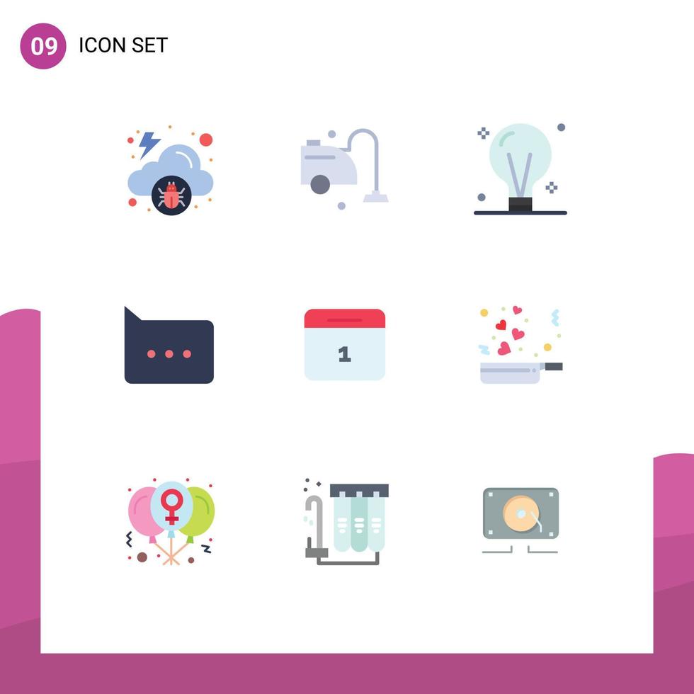 Group of 9 Modern Flat Colors Set for date comment bulb chat idea Editable Vector Design Elements