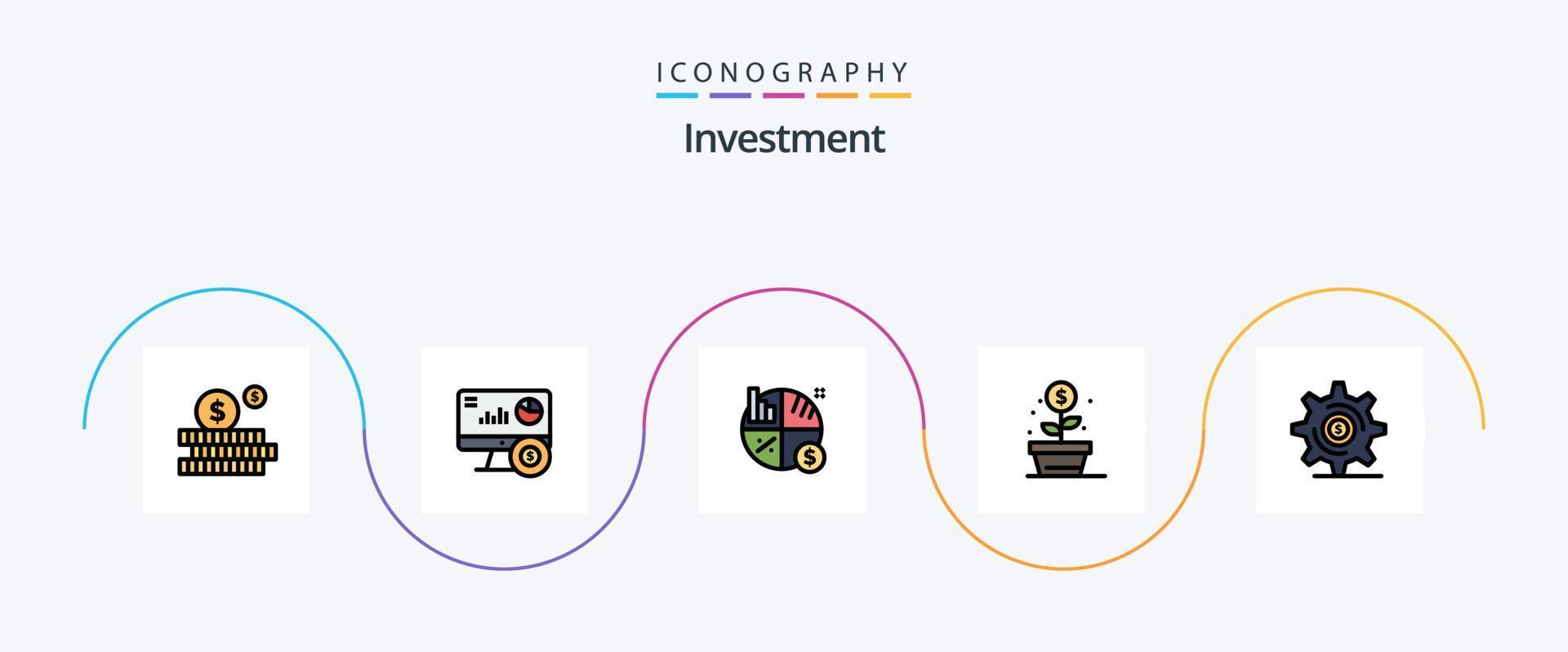 Investment Line Filled Flat 5 Icon Pack Including money. business. investment. money. growth vector