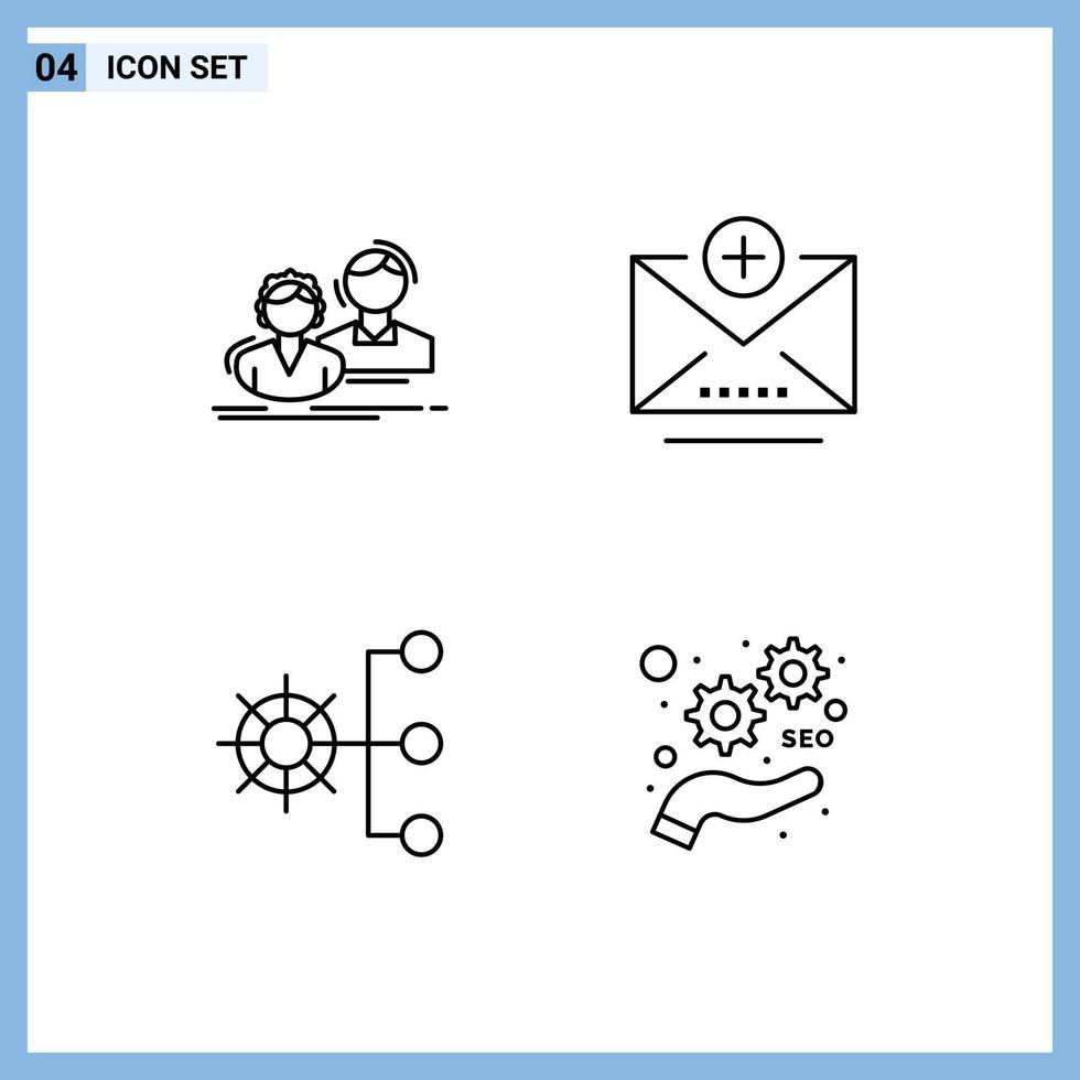 Set of 4 Vector Filledline Flat Colors on Grid for student company structure couple address management Editable Vector Design Elements