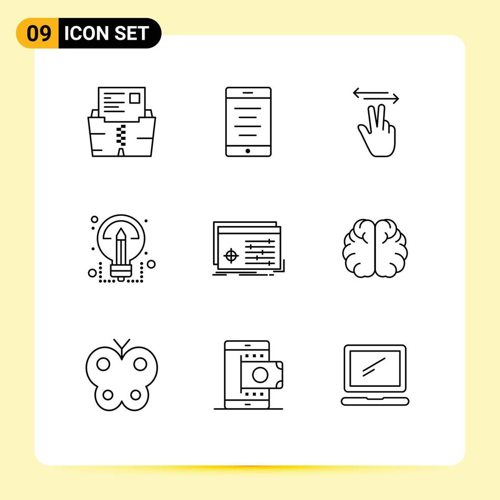 Group of 9 Modern Outlines Set for object sharing gestures share creative Editable Vector Design Elements