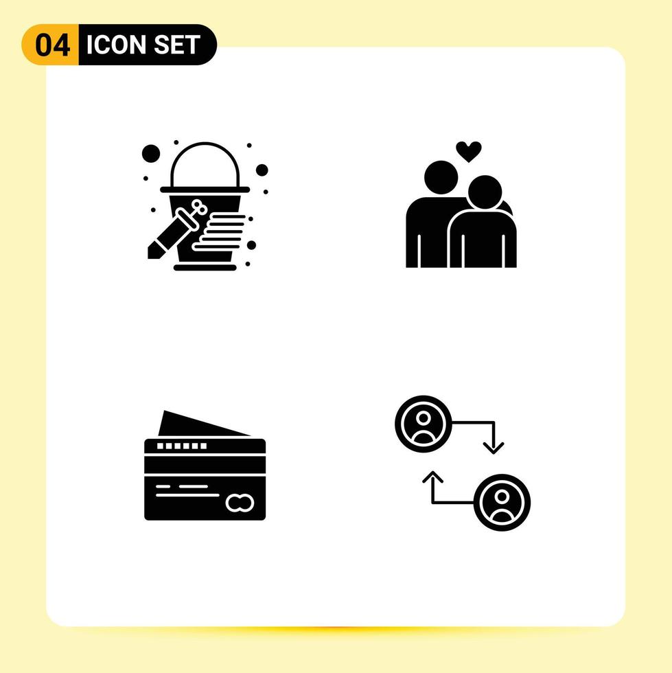 Set of 4 Modern UI Icons Symbols Signs for bucket payment couple heart account Editable Vector Design Elements