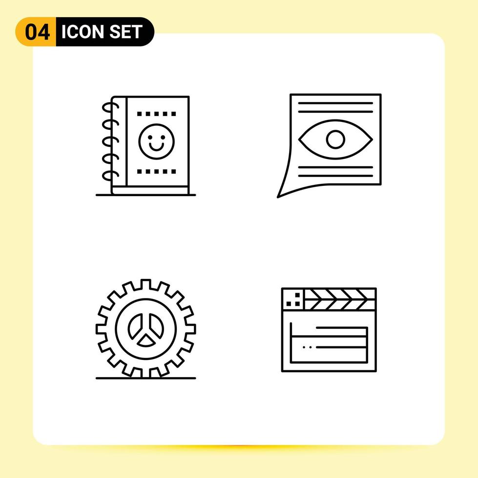 Set of 4 Modern UI Icons Symbols Signs for notebook seo communication email web design Editable Vector Design Elements