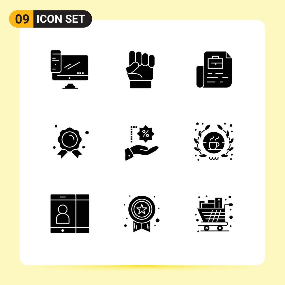 Set of 9 Commercial Solid Glyphs pack for education badge power achievement file Editable Vector Design Elements