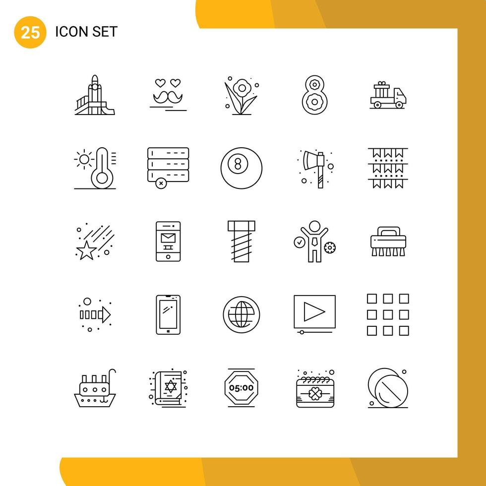 User Interface Pack of 25 Basic Lines of ecommerce flower moustache th spring Editable Vector Design Elements