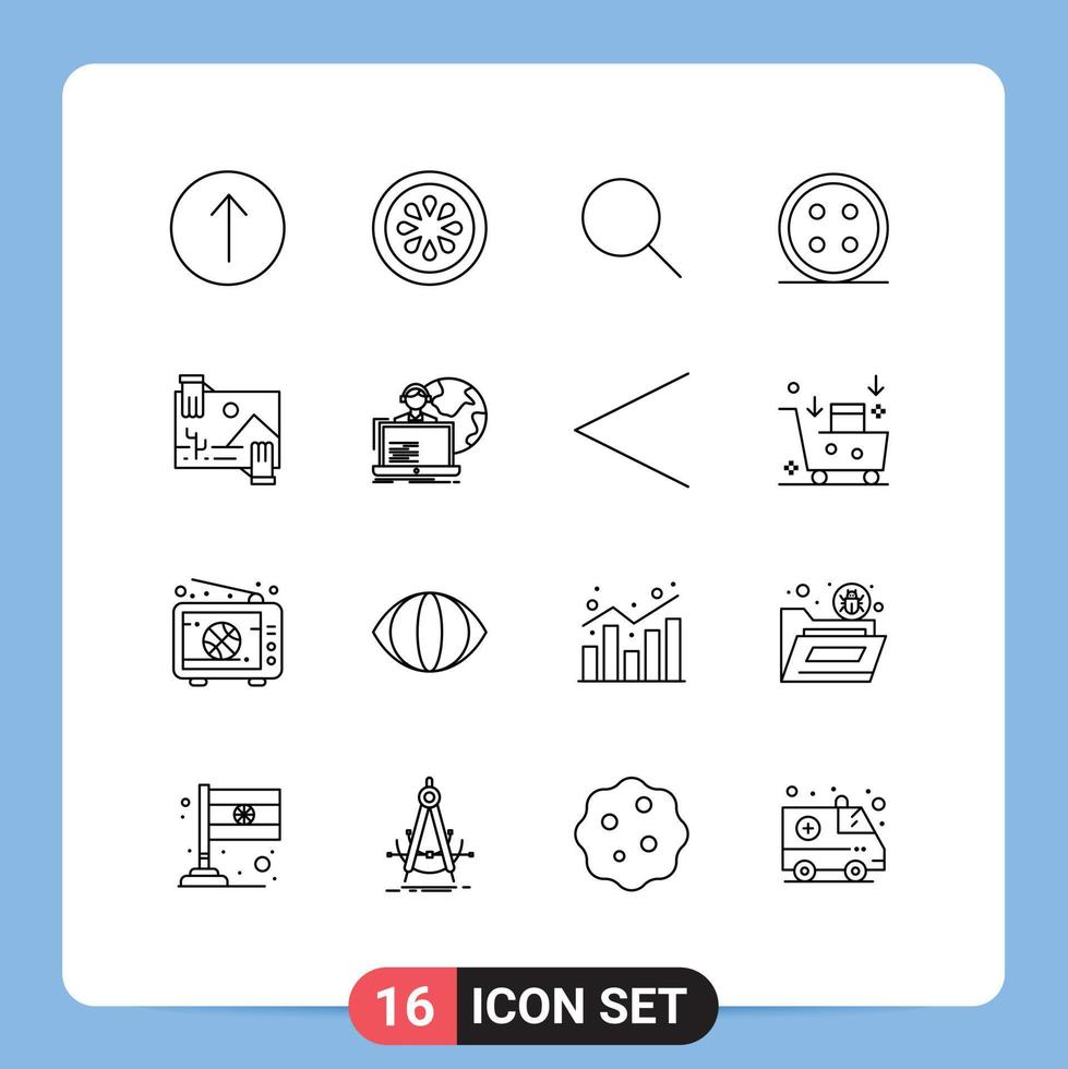 Outline Pack of 16 Universal Symbols of distribution shirt button research shirt clothing Editable Vector Design Elements