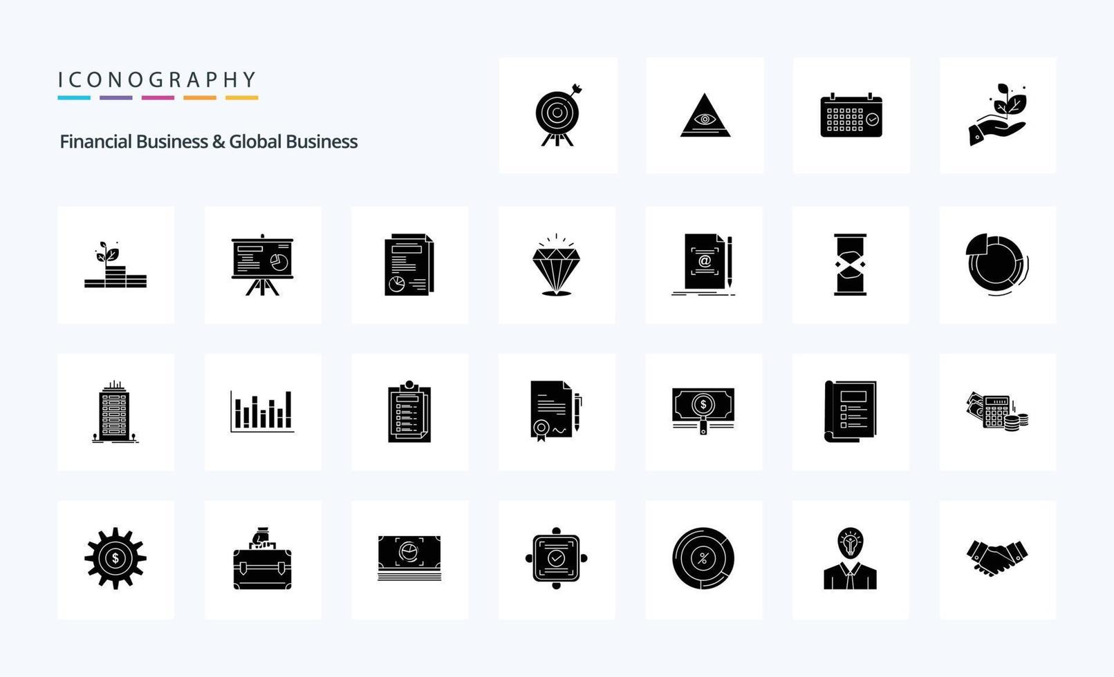 25 Financial Business And Global Business Solid Glyph icon pack vector