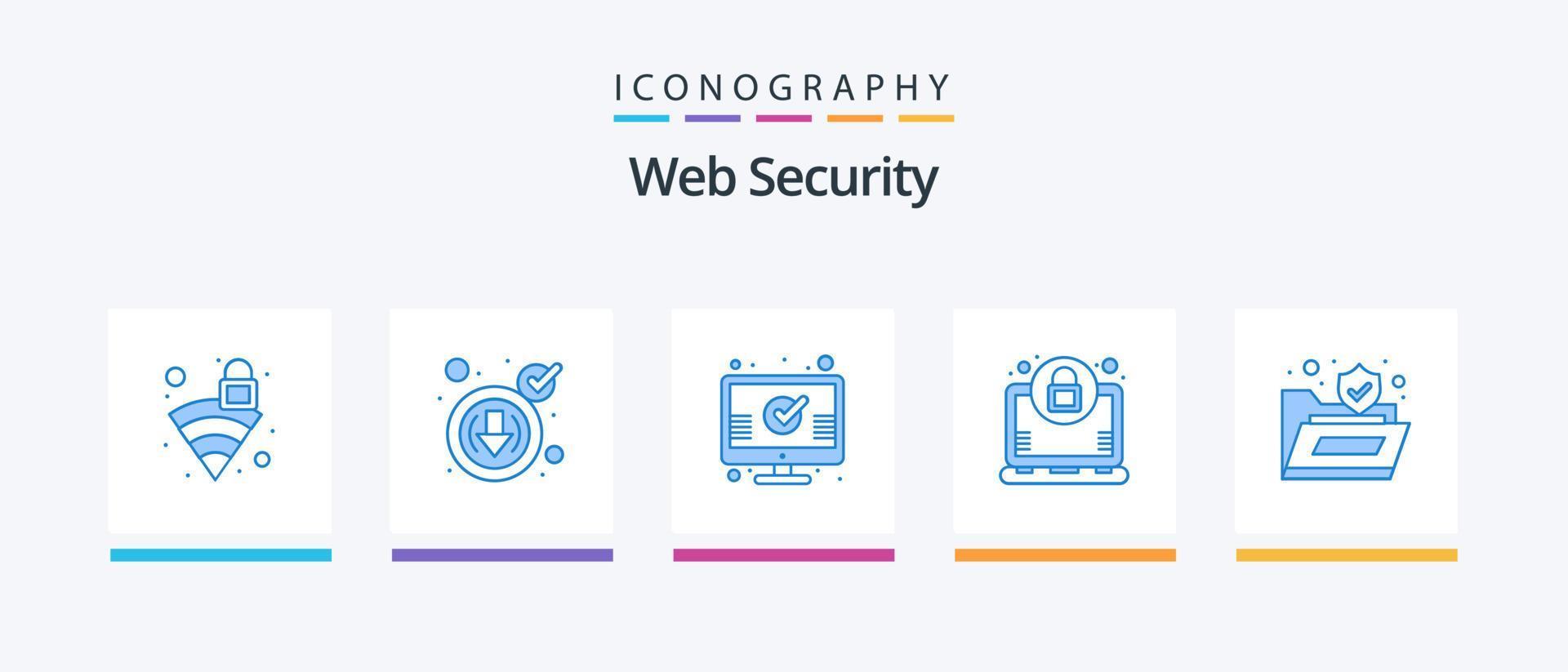 Web Security Blue 5 Icon Pack Including protect. folder. check. lock. encryption. Creative Icons Design vector