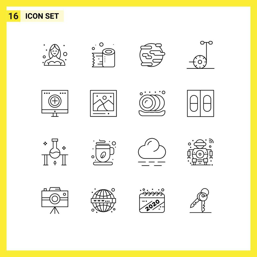 16 Universal Outline Signs Symbols of care scooter tissue roll motor smoke Editable Vector Design Elements