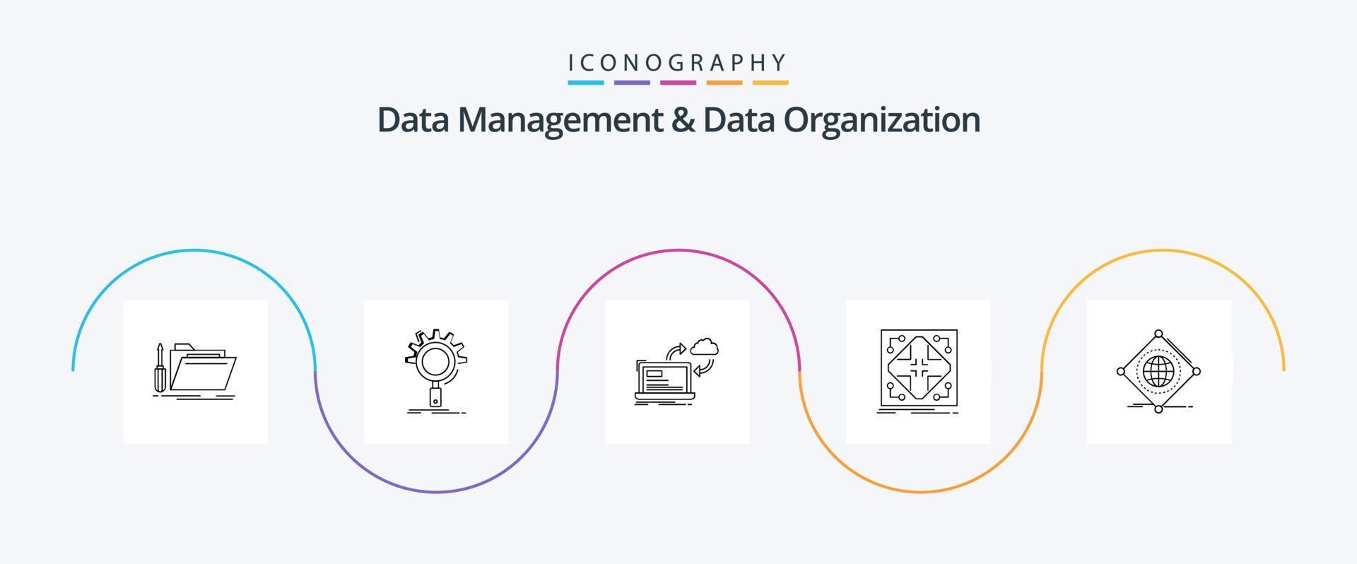 Data Management And Data Organization Line 5 Icon Pack Including network. data. process. arrows. data vector