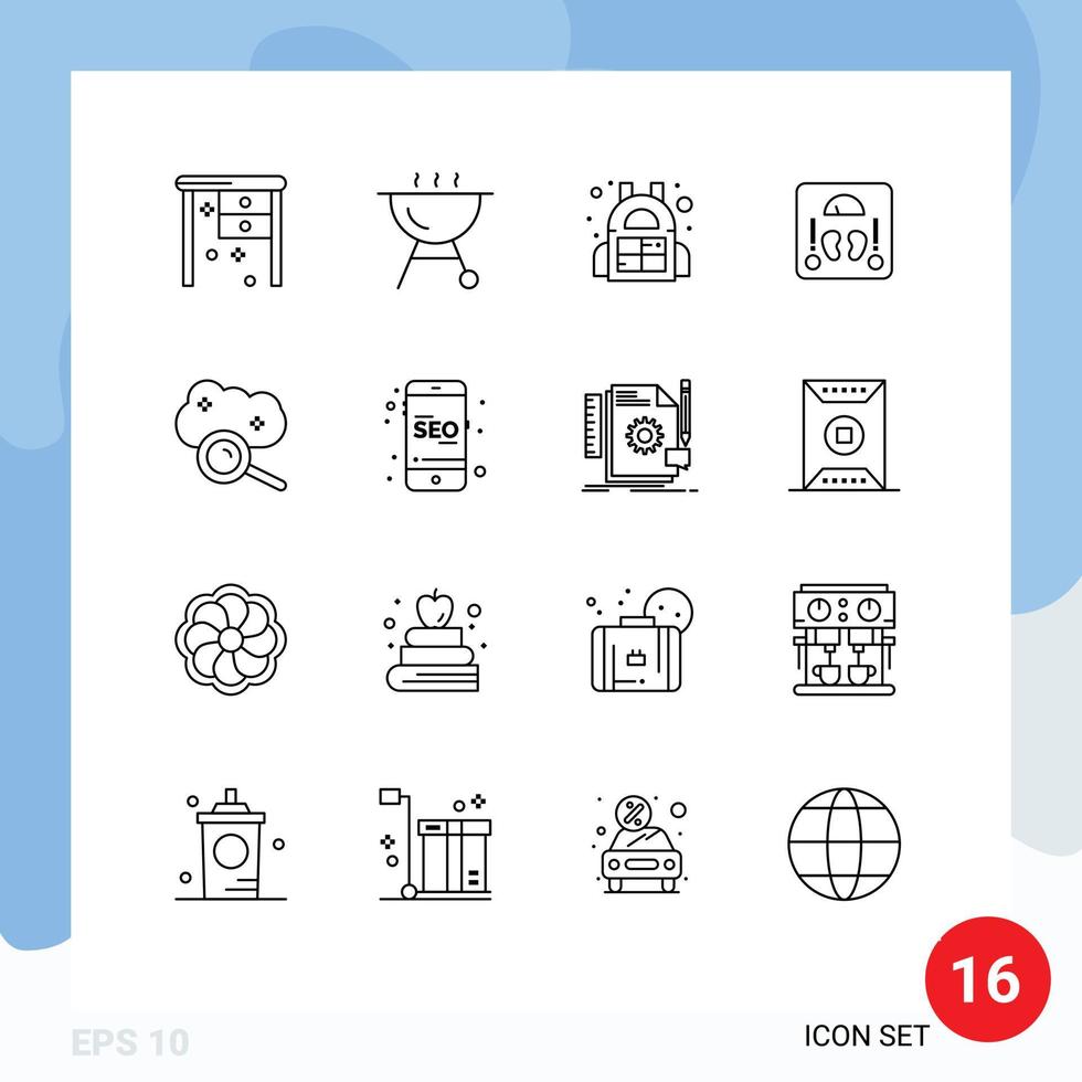 Set of 16 Commercial Outlines pack for internet cloud cloud service sport cloud magnifying weight Editable Vector Design Elements