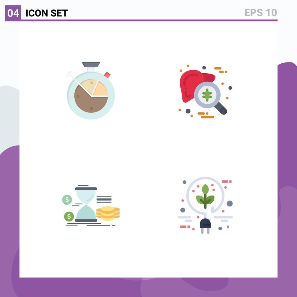 Set of 4 Modern UI Icons Symbols Signs for measure hourglass data scince organ money Editable Vector Design Elements