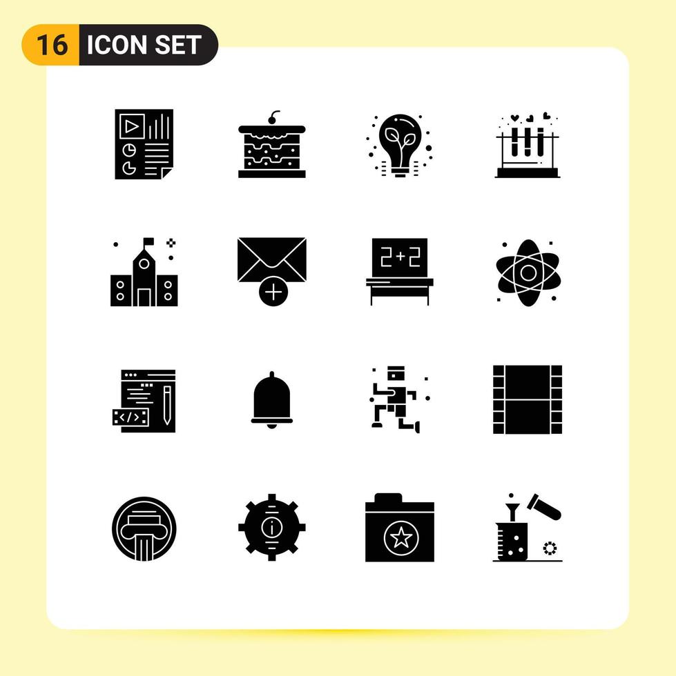 Pictogram Set of 16 Simple Solid Glyphs of wedding love food lab tips Editable Vector Design Elements