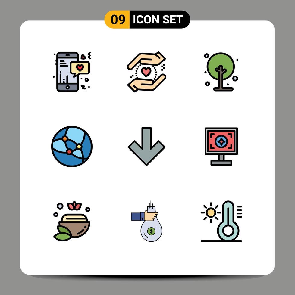 Universal Icon Symbols Group of 9 Modern Filledline Flat Colors of brand down farming arrow network Editable Vector Design Elements