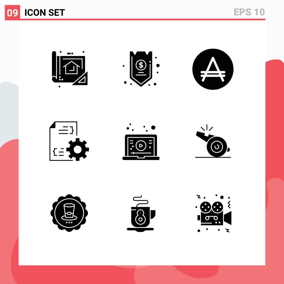 Mobile Interface Solid Glyph Set of 9 Pictograms of management development funds develop austral Editable Vector Design Elements