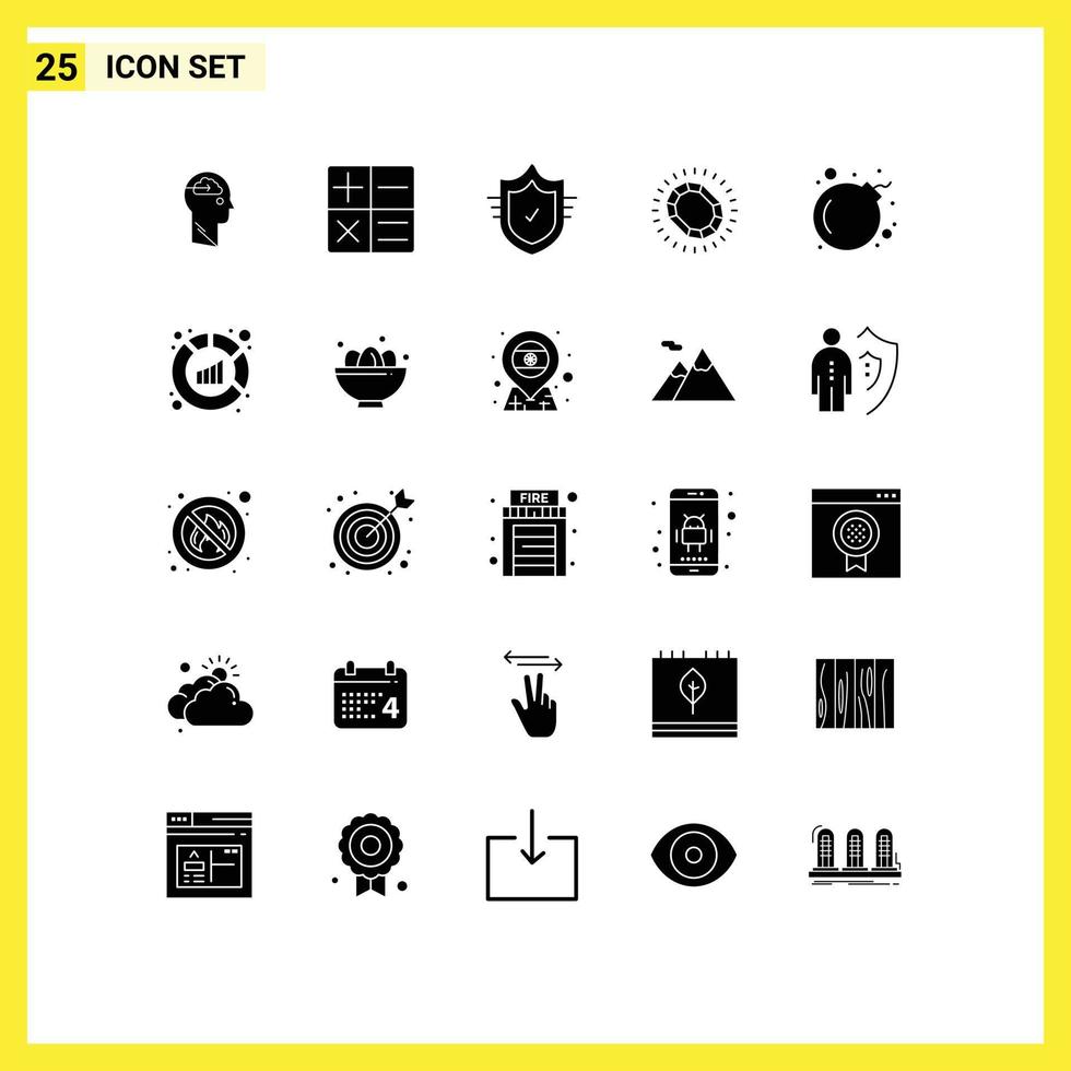 Group of 25 Solid Glyphs Signs and Symbols for skull luxury protection loop jewelry Editable Vector Design Elements