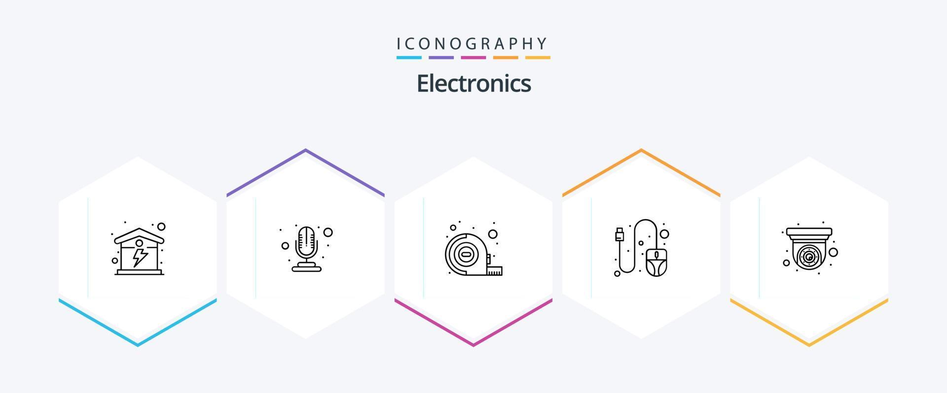 Electronics 25 Line icon pack including . security. tape. cctv. scroll vector