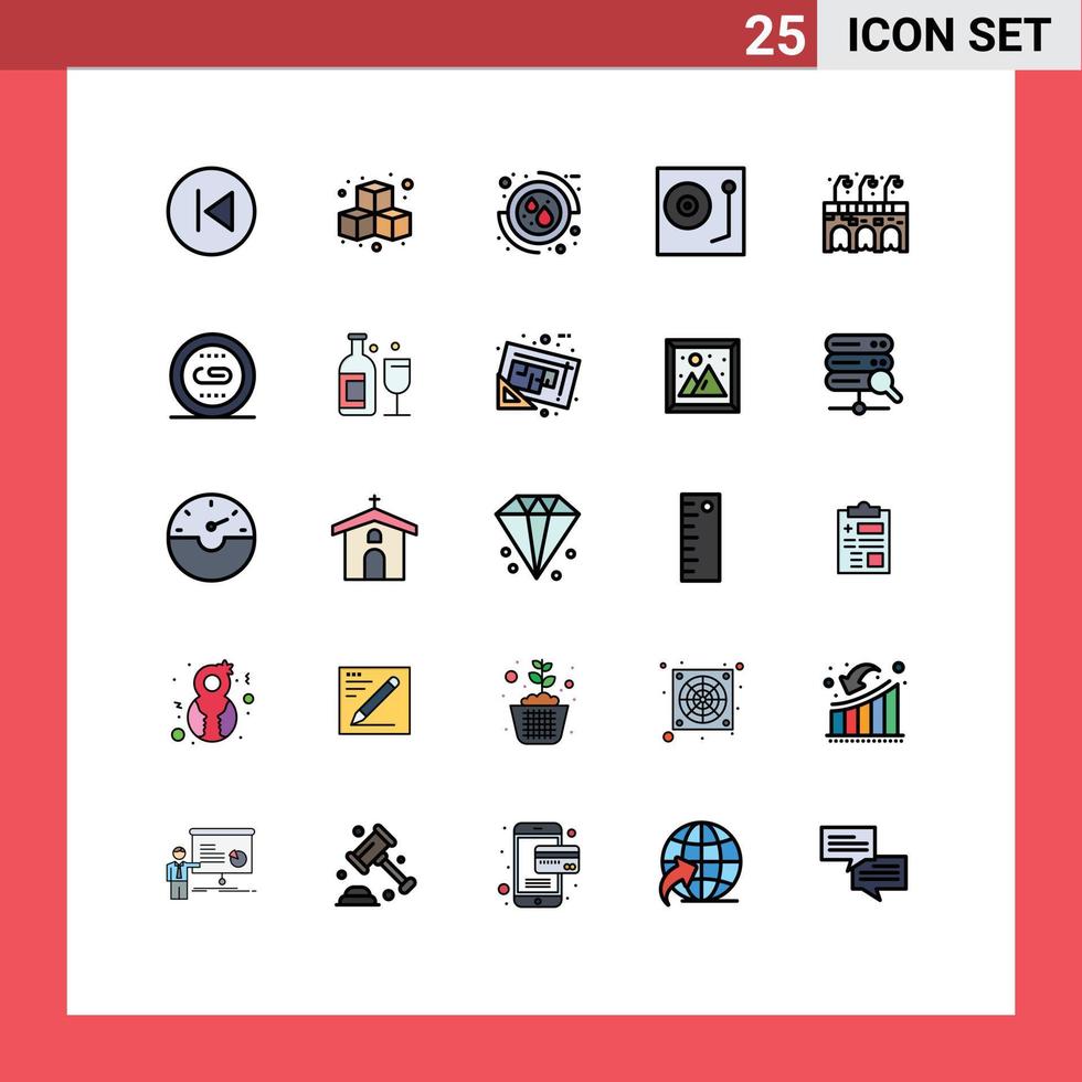 25 User Interface Filled line Flat Color Pack of modern Signs and Symbols of vinyl music play dj care Editable Vector Design Elements