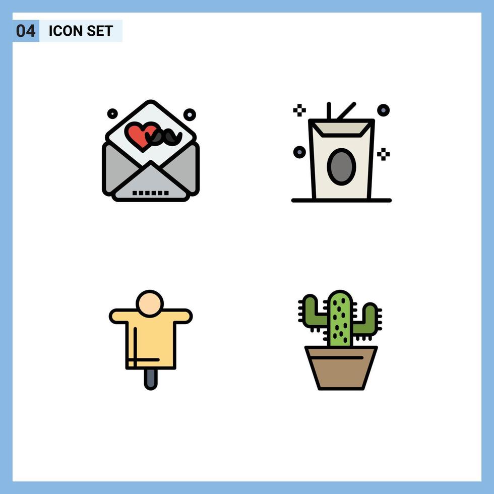 conjunto de 4 4 moderno ui íconos símbolos señales para día granja deseos comida espantapájaros editable vector diseño elementos