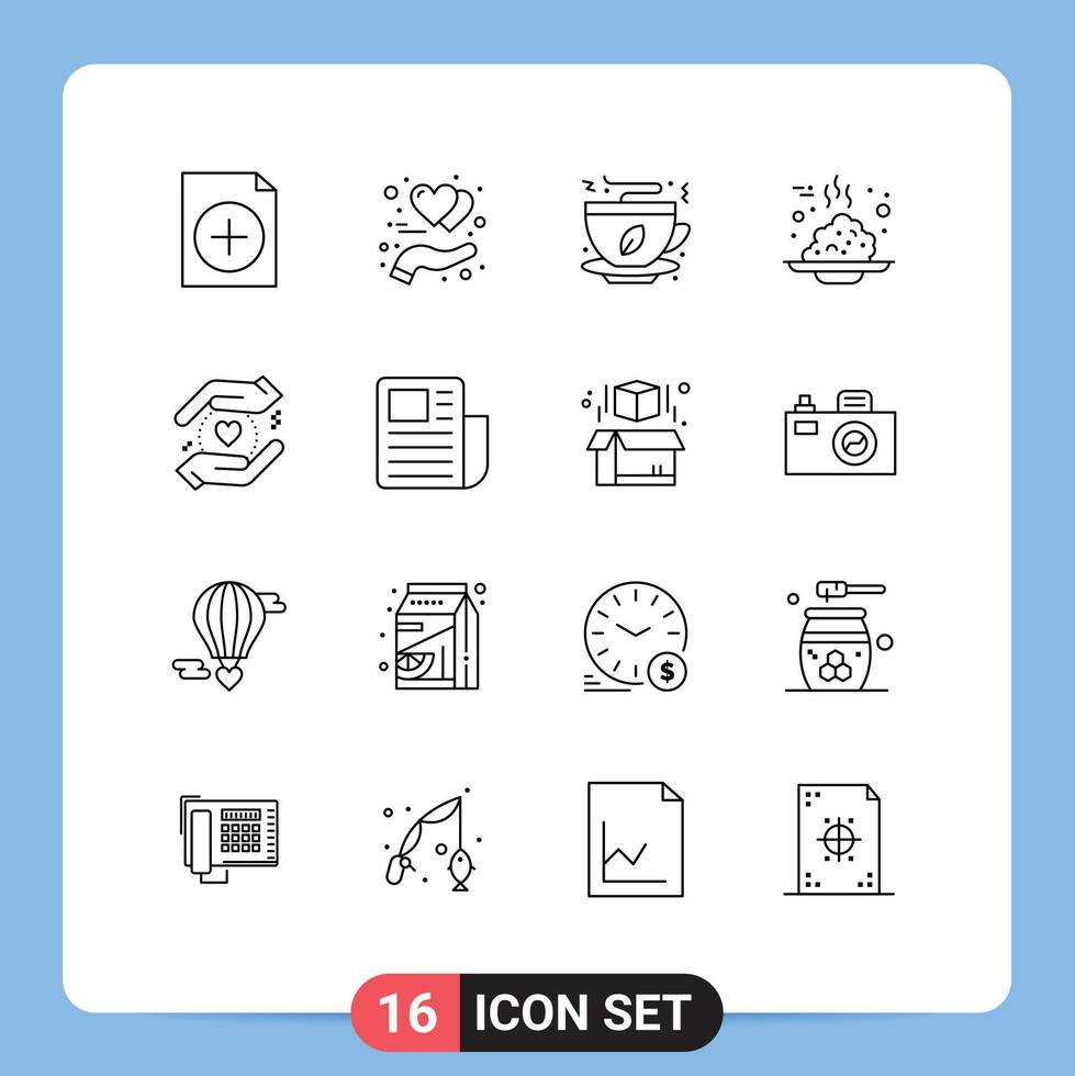 16 User Interface Outline Pack of modern Signs and Symbols of safe thanks day coffee porridge cafe Editable Vector Design Elements