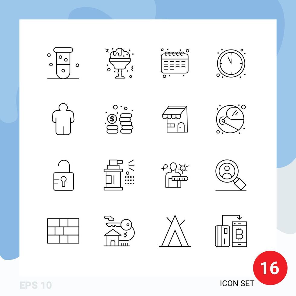 Pictogram Set of 16 Simple Outlines of user man calendar new year clock Editable Vector Design Elements