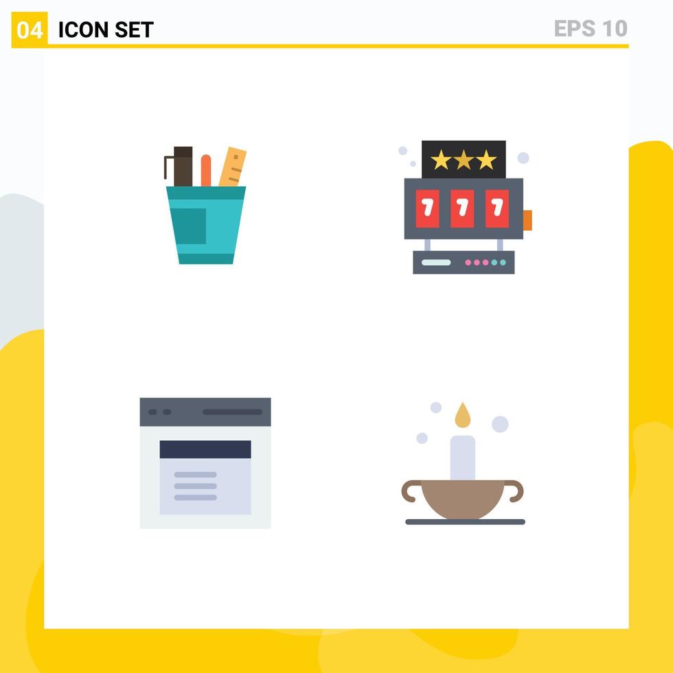 4 Thematic Vector Flat Icons and Editable Symbols of pen game organizer tools interface Editable Vector Design Elements