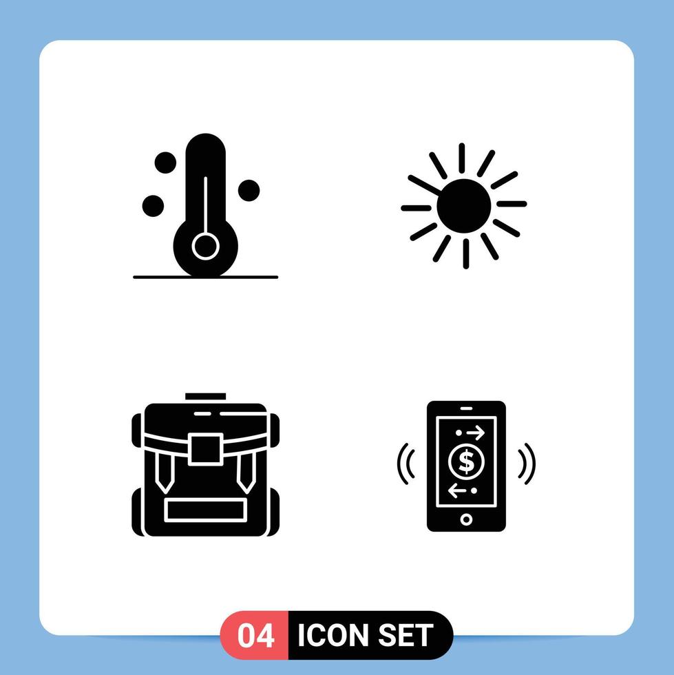 Universal Icon Symbols Group of 4 Modern Solid Glyphs of nature camping weather crypto hiking Editable Vector Design Elements