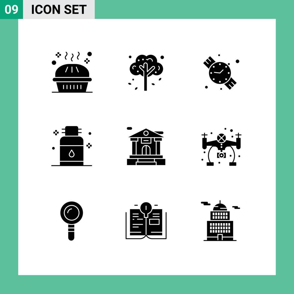 Pictogram Set of 9 Simple Solid Glyphs of bank salon tree oil hair Editable Vector Design Elements