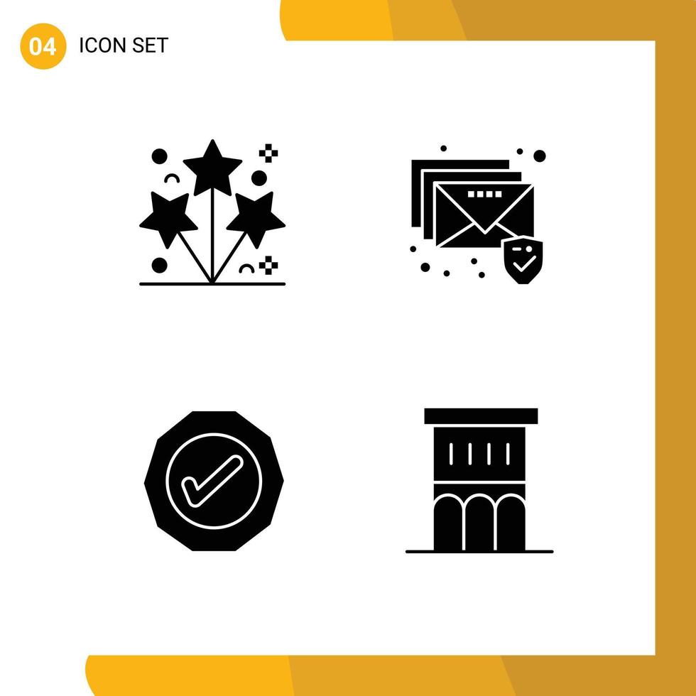 Pictogram Set of 4 Simple Solid Glyphs of firework success spark security architecture Editable Vector Design Elements