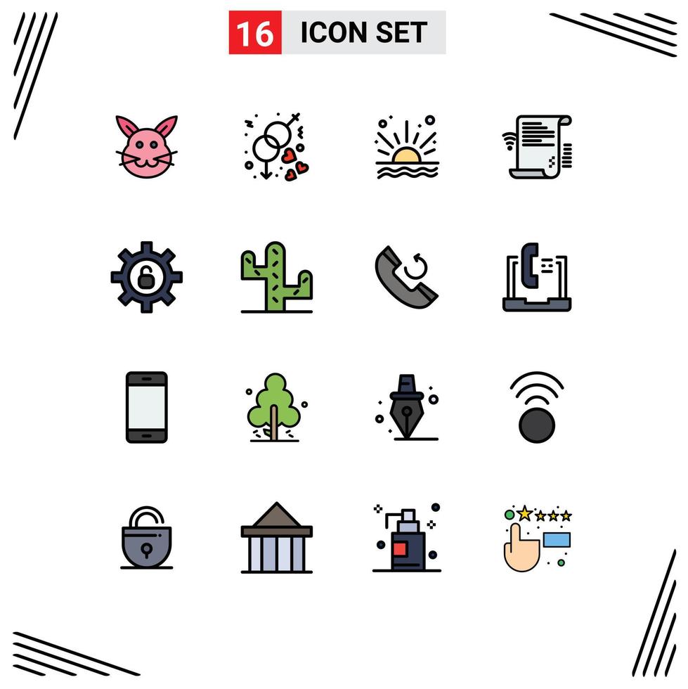 Universal Icon Symbols Group of 16 Modern Flat Color Filled Lines of protection wifi ocean presentation data Editable Creative Vector Design Elements