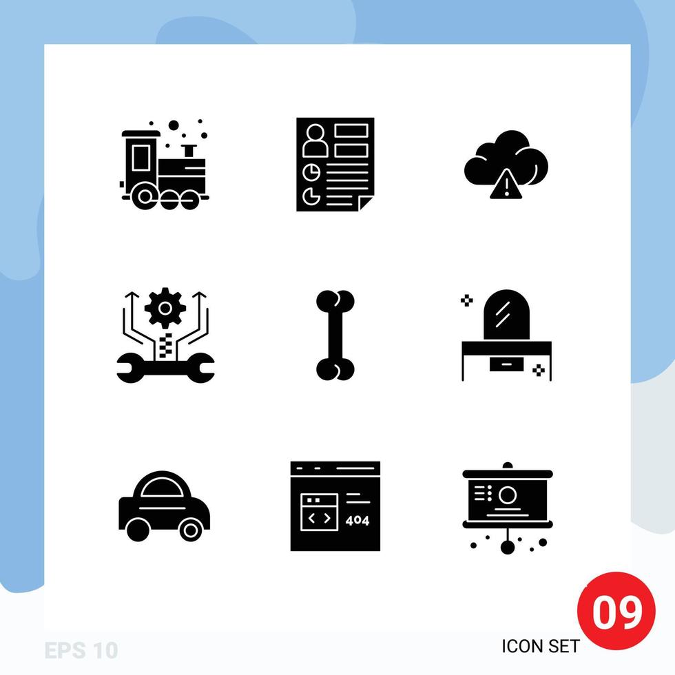 9 Universal Solid Glyphs Set for Web and Mobile Applications food tools report setting control Editable Vector Design Elements