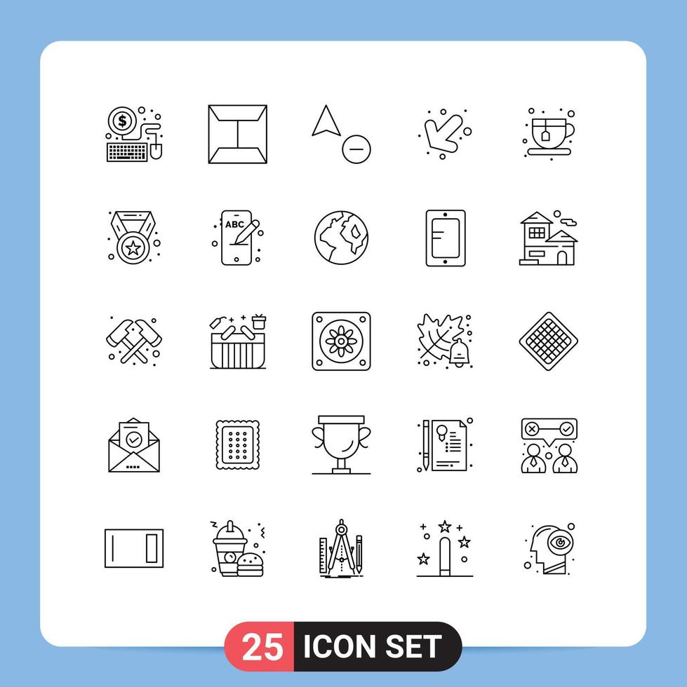 25 Universal Lines Set for Web and Mobile Applications champion achievement cursor coffee diet Editable Vector Design Elements