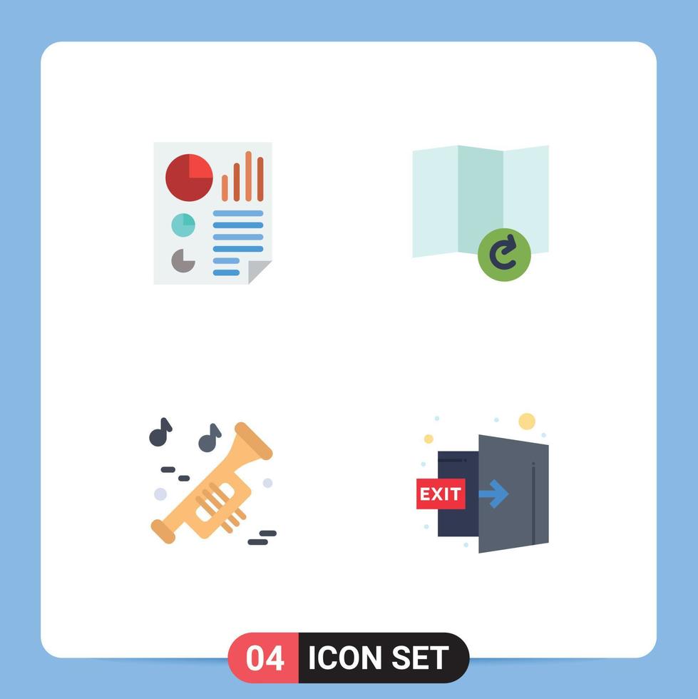 Group of 4 Modern Flat Icons Set for bars trumpet page refresh door Editable Vector Design Elements