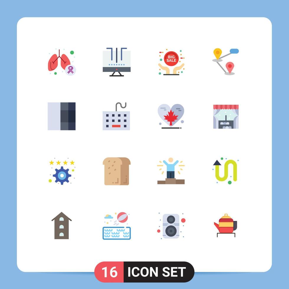 Pack of 16 Modern Flat Colors Signs and Symbols for Web Print Media such as grid location optimization gps sale advertisement Editable Pack of Creative Vector Design Elements