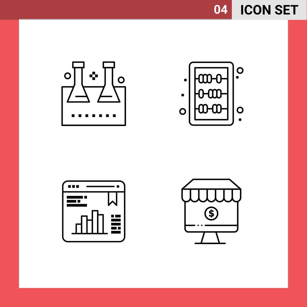 4 User Interface Line Pack of modern Signs and Symbols of chemical flask chart lab glassware education graph Editable Vector Design Elements