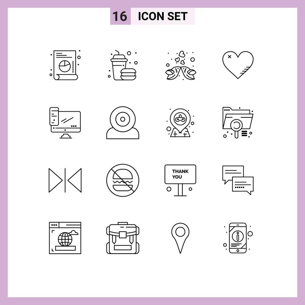 Set of 16 Modern UI Icons Symbols Signs for computer favorite bird like heart Editable Vector Design Elements