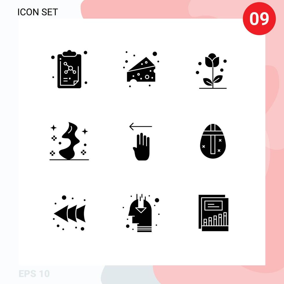 9 Universal Solid Glyphs Set for Web and Mobile Applications gesture finger flower witch smoke Editable Vector Design Elements