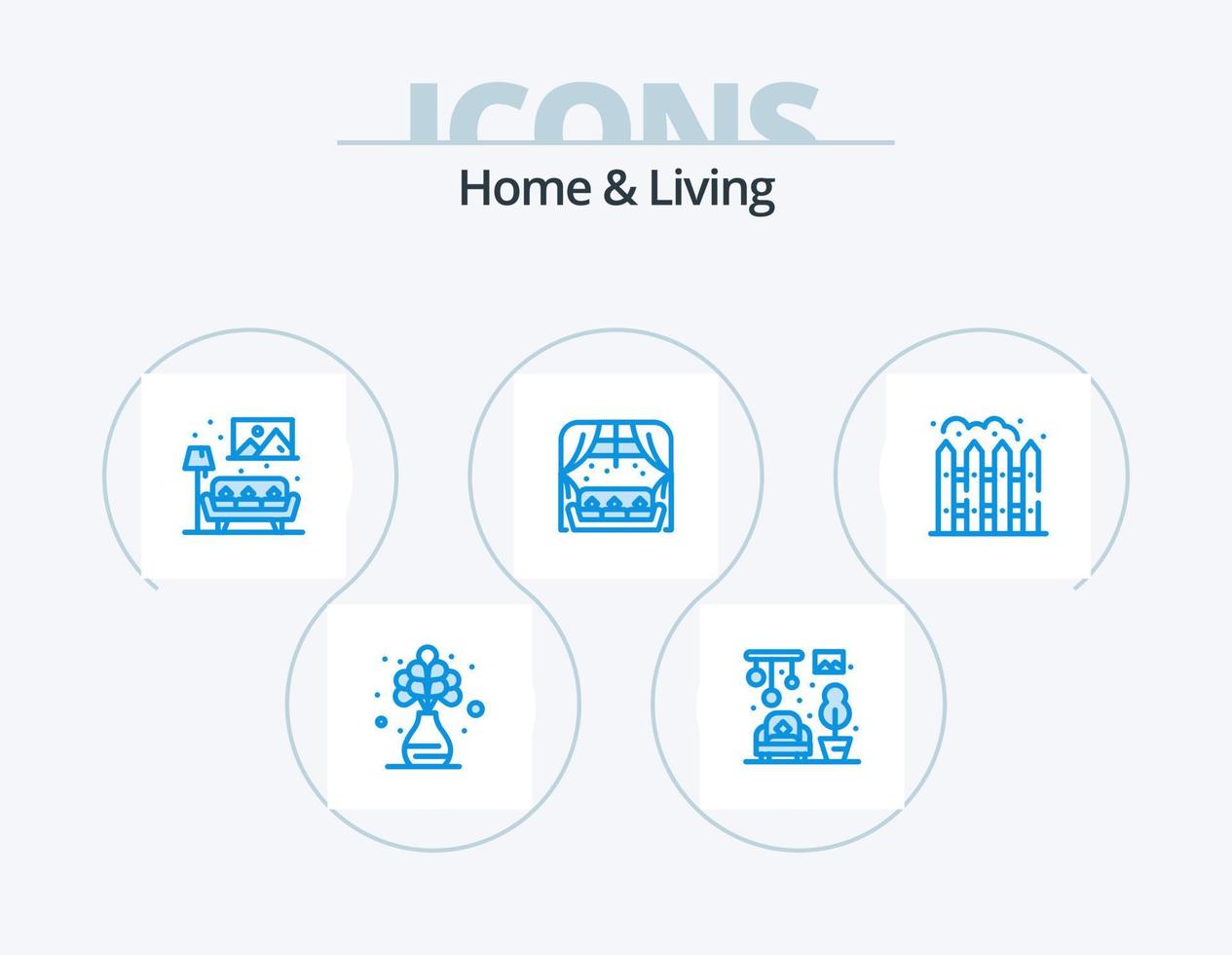 Home And Living Blue Icon Pack 5 Icon Design. fence. home. living. sofa. living vector