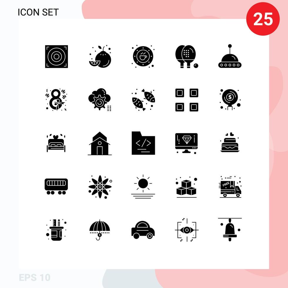 Set of 25 Vector Solid Glyphs on Grid for space ping coffee game athletics Editable Vector Design Elements