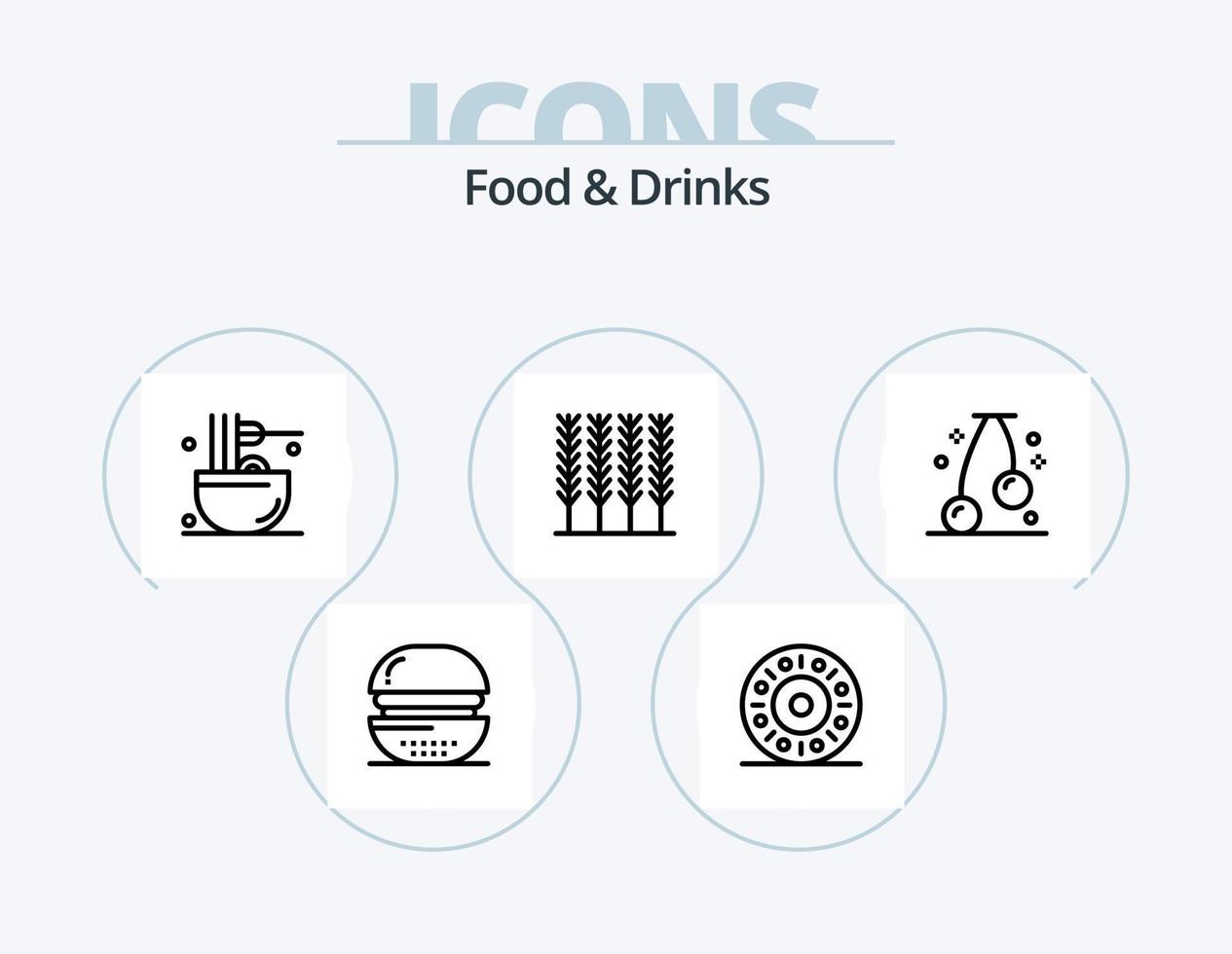 comida y bebidas línea icono paquete 5 5 icono diseño. fruta. lámina. rosquilla. comida. bebidas vector