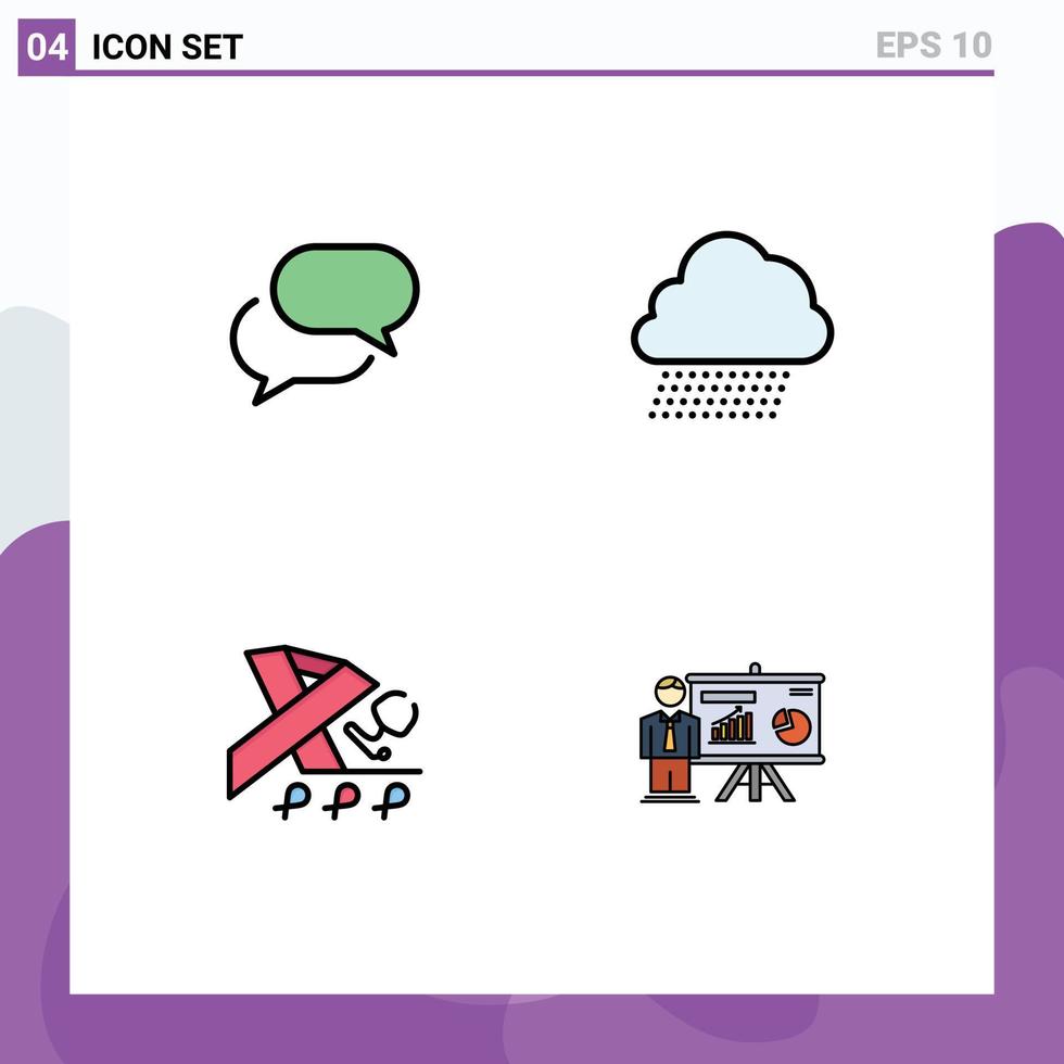 Universal Icon Symbols Group of 4 Modern Filledline Flat Colors of chating health mail nature awareness Editable Vector Design Elements