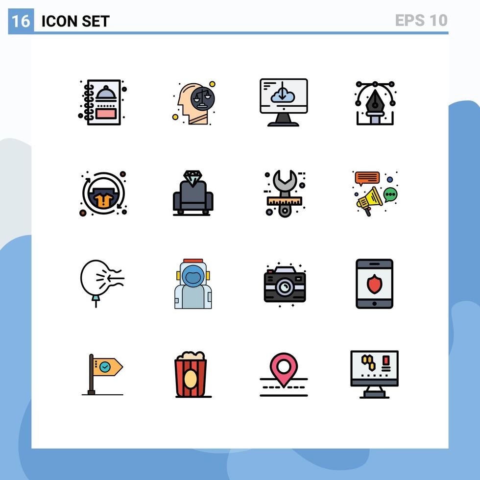 paquete de dieciséis moderno plano color lleno líneas señales y símbolos para web impresión medios de comunicación tal como gráfico diseño mente creativo Instalar en pc editable creativo vector diseño elementos