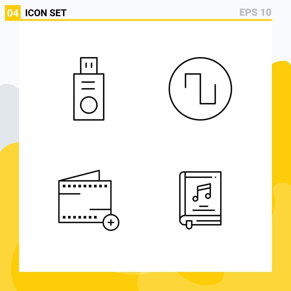 Group of 4 Modern Filledline Flat Colors Set for disk wallet sound add book Editable Vector Design Elements